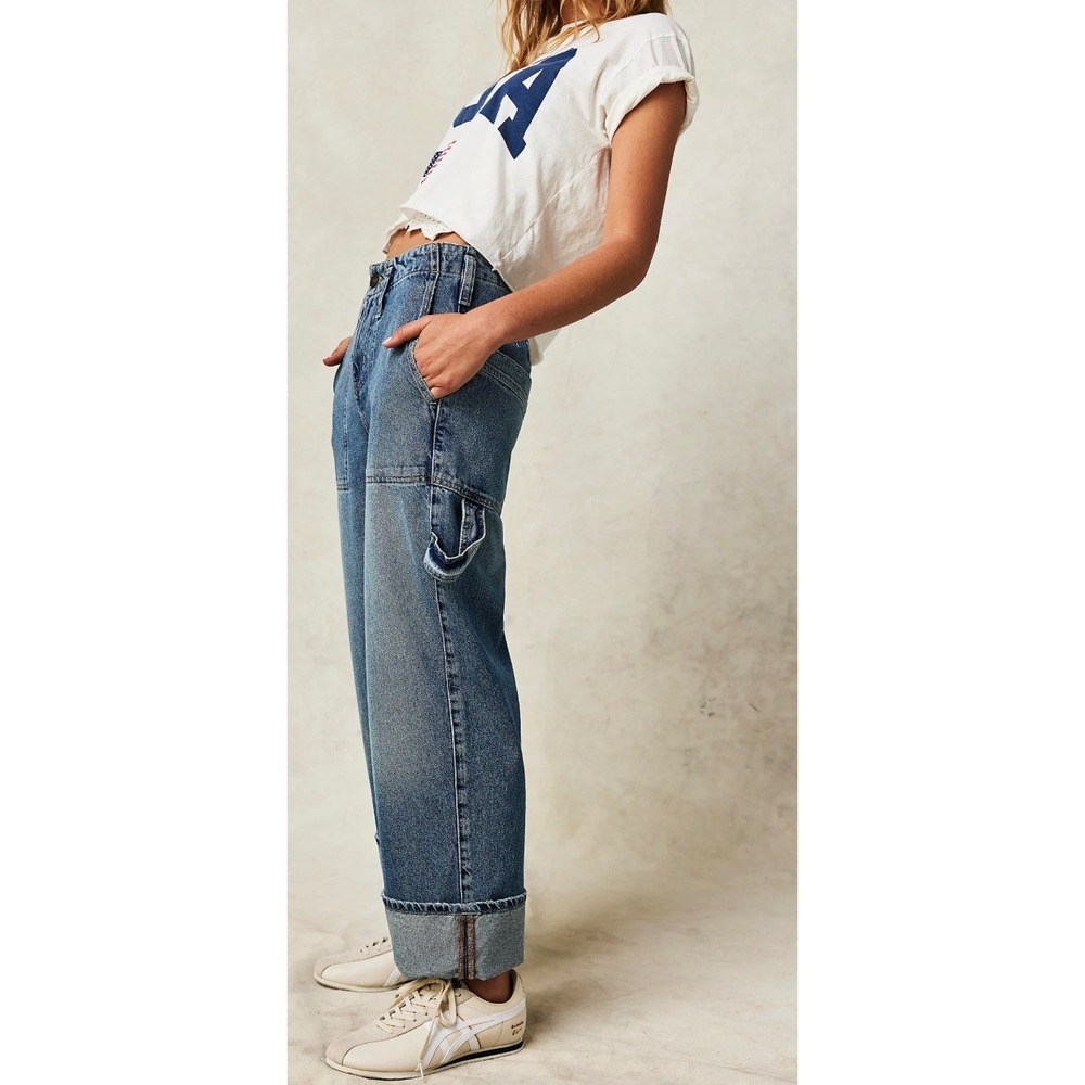 We The Free Free People Major League Wide Leg Cinch Back Jeans Blue 27